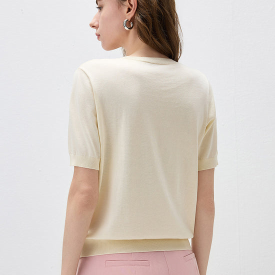 COMOBOCA Women's Ribbed Intarsia Knit T-Shirt