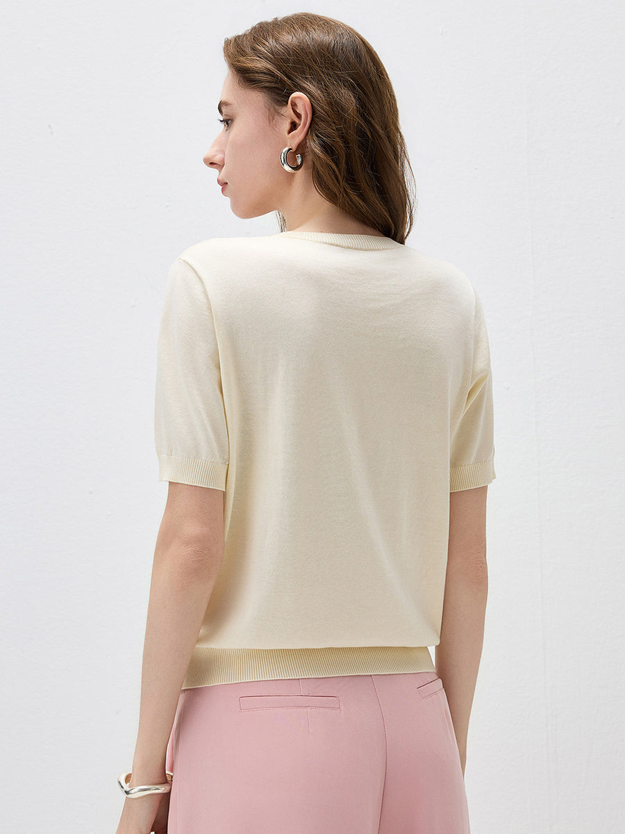 COMOBOCA Women's Ribbed Intarsia Knit T-Shirt