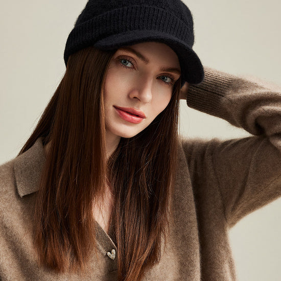 COMOBOCA 100% Cashmere Women's Knit Newsboy Cap