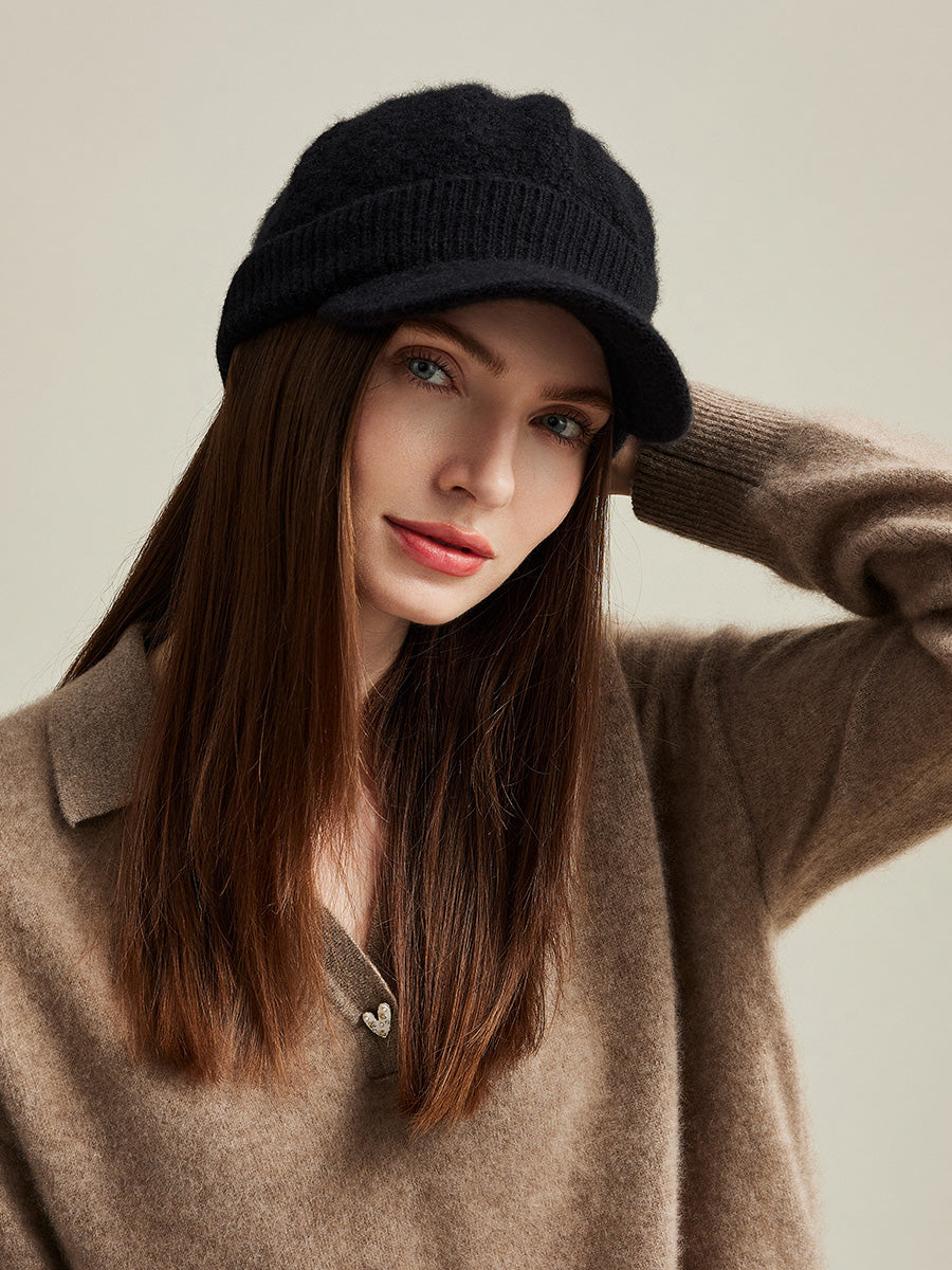COMOBOCA 100% Cashmere Women's Knit Newsboy Cap