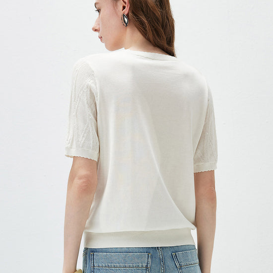 COMOBOCA Women's Heart Appliques Diamond Knit Top