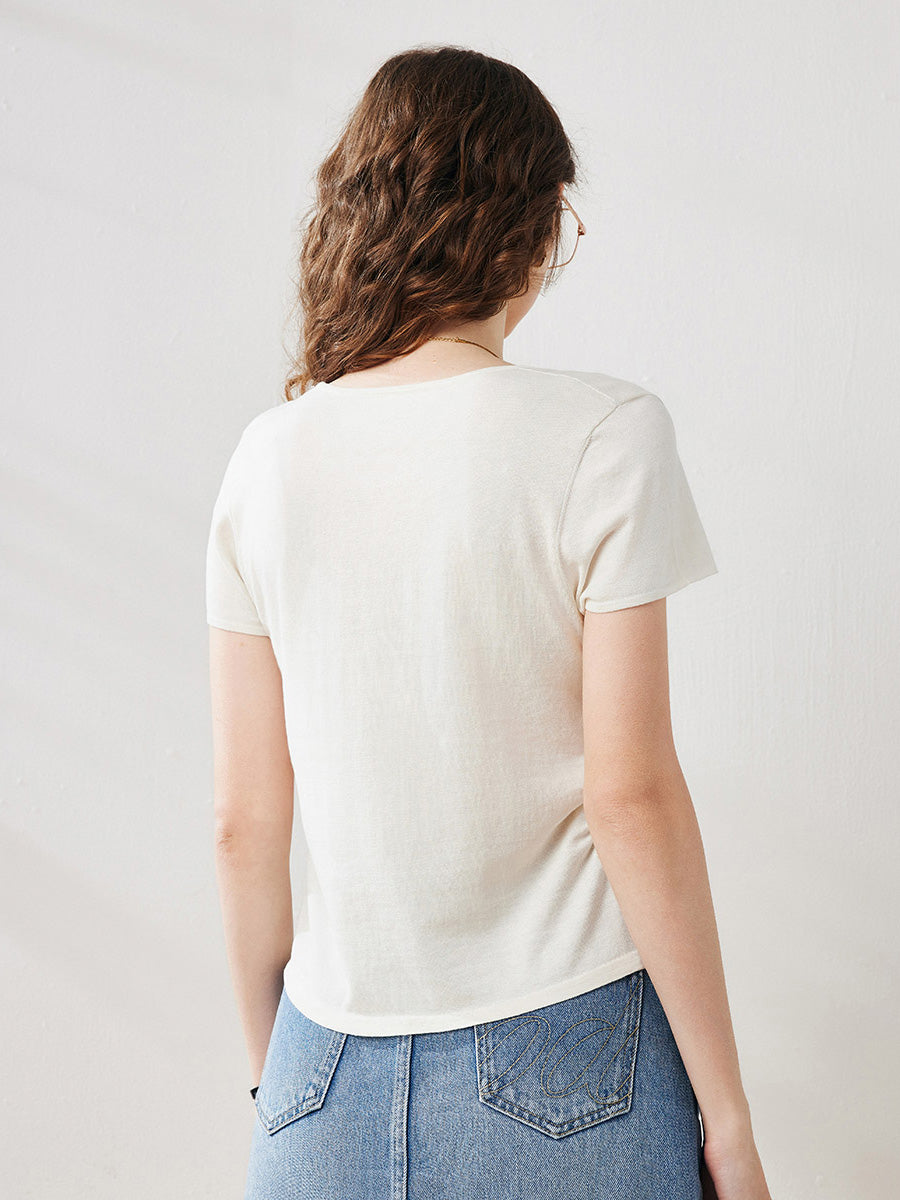 COMOBOCA Women's Round Neck Knit T-Shirt