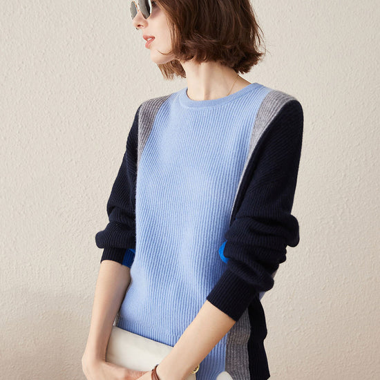 COMOBOCA 100% Cashmere Women's Crew Neck Fish Scale Inlay Sweater