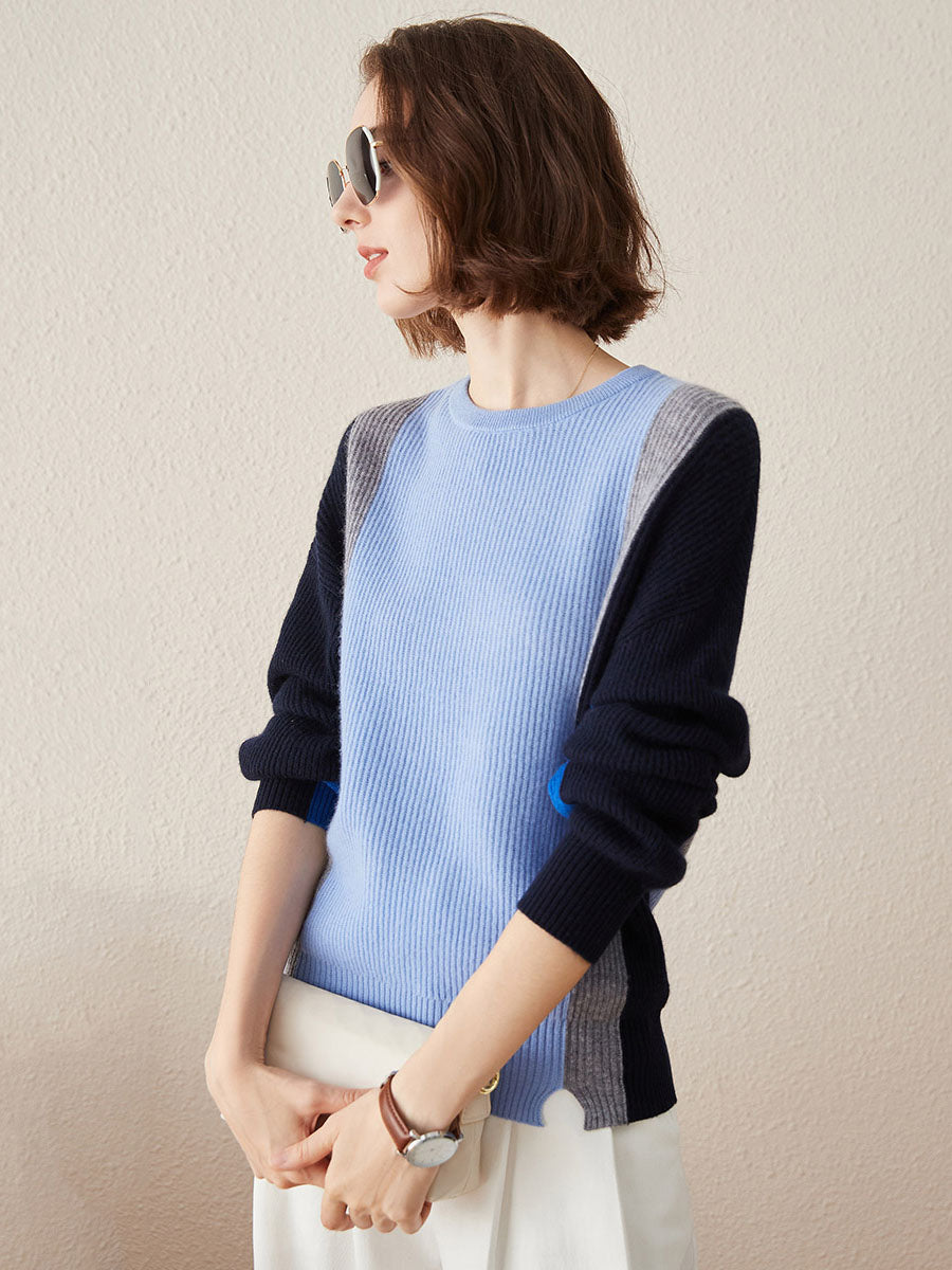 COMOBOCA 100% Cashmere Women's Crew Neck Fish Scale Inlay Sweater