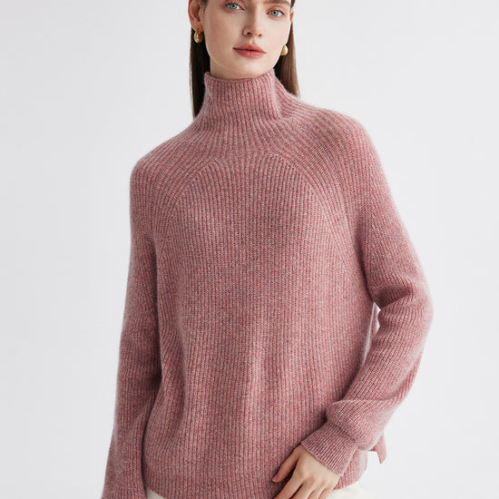 COMOBOCA 100% Cashmere Women's Ribbed Turtleneck Sweater