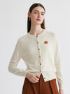 COMOBOCA Beige 100% Cashmere Women's Pumpkin Embroidery Knit Cardigan