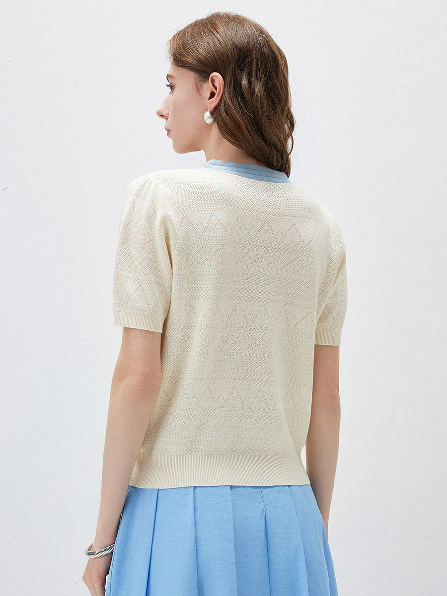 COMOBOCA Women's Bow Knit Short Sleeve Faux Cardigan