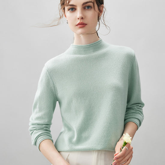 COMOBOCA DULL GREEN 100% Cashmere Women's Round Neck Knit sweater