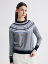 COMOBOCA Light Gray 100% Cashmere Women's Fair Isle Round Neck Sweater