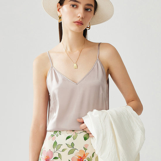 COMOBOCA Women's Silk Adjustable Straps V-Neck Camisole