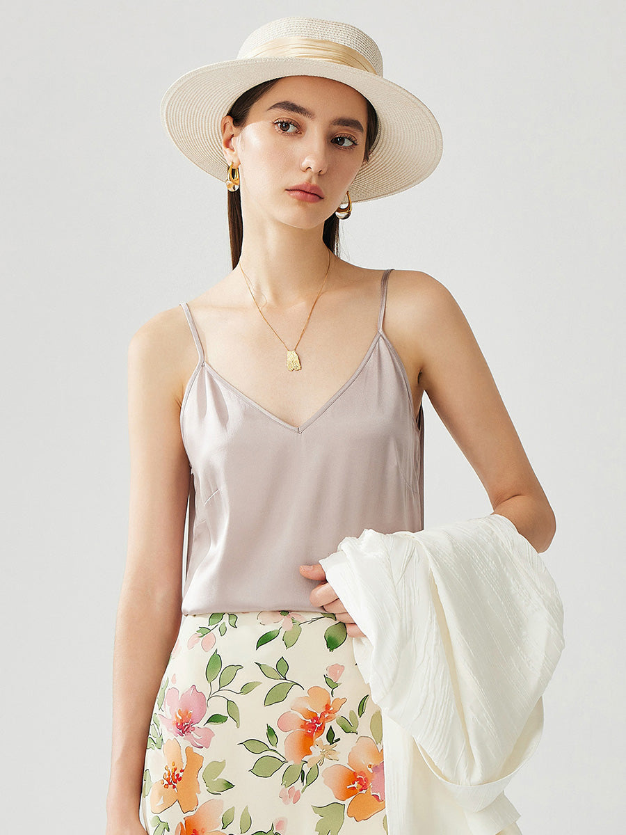 COMOBOCA Women's Silk Adjustable Straps V-Neck Camisole