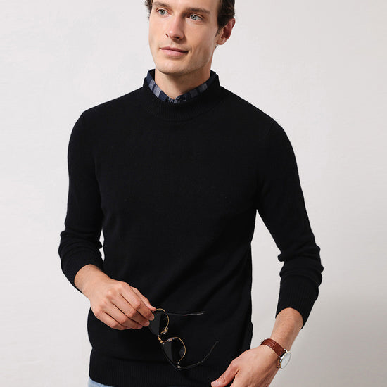 COMOBOCA BLACK 100% Cashmere Men's Mock Neck Knit Sweater