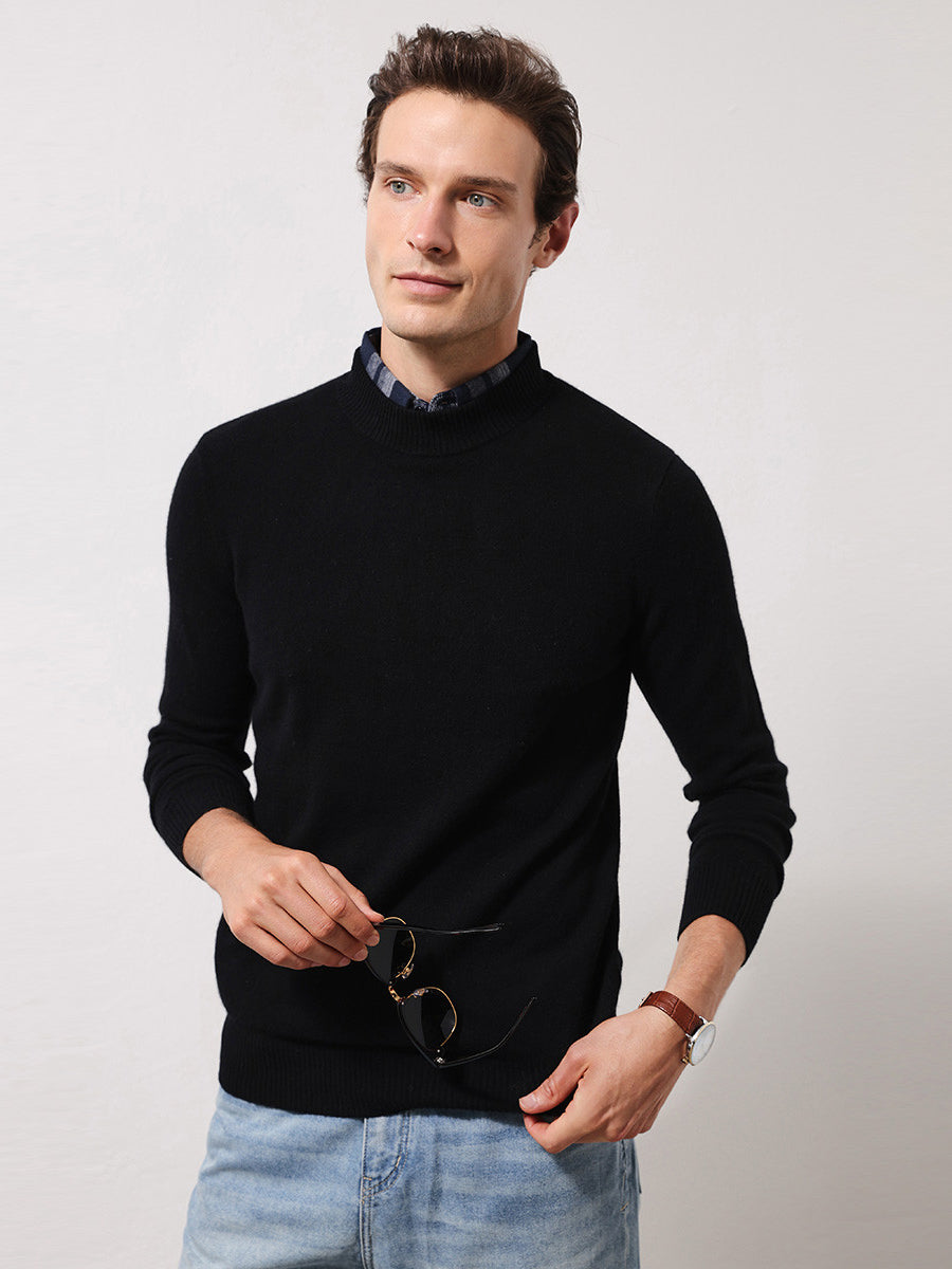 COMOBOCA BLACK 100% Cashmere Men's Mock Neck Knit Sweater