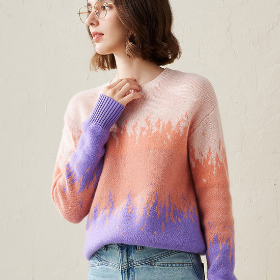 COMOBOCA 100% Cashmere Women's Ombre Gradient Color Knit Sweater
