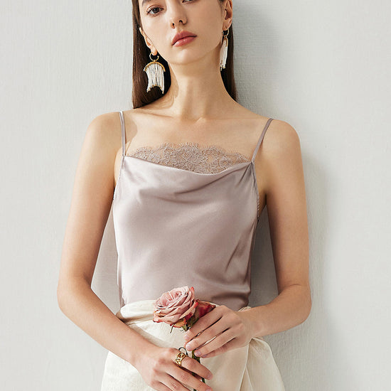 COMOBOCA Purple Gray Women's Adjustable Straps Lace-Trimmed Camisole