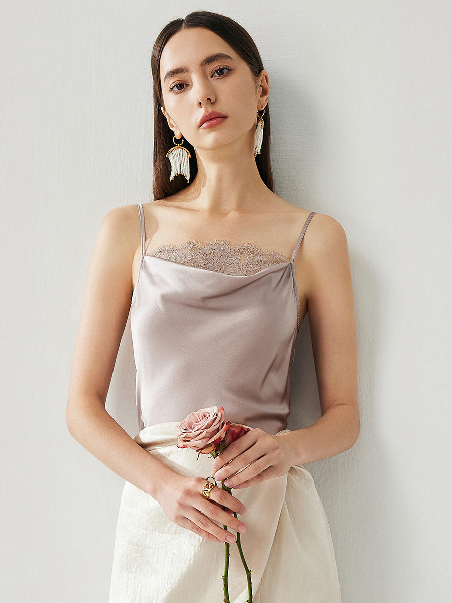 COMOBOCA Purple Gray Women's Adjustable Straps Lace-Trimmed Camisole