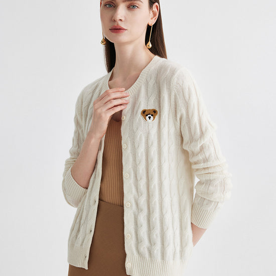 COMOBOCA 100% Cashmere Women's Cable Knit Cardigan