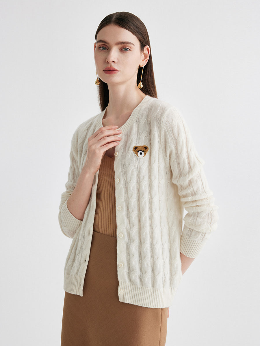 COMOBOCA 100% Cashmere Women's Cable Knit Cardigan