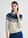 COMOBOCA 100% Cashmere Women's Fair Isle Mock Neck Sweater