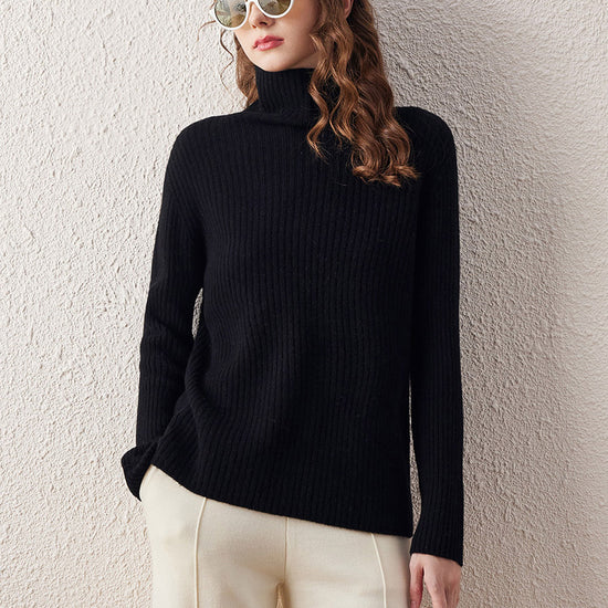 COMOBOCA BLACK 100% Wool Women's All-in-One Knit Turtleneck Sweater