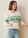 COMOBOCA White 100% Cashmere Women's Cozy Reindeer Fair Isle Knit Sweater