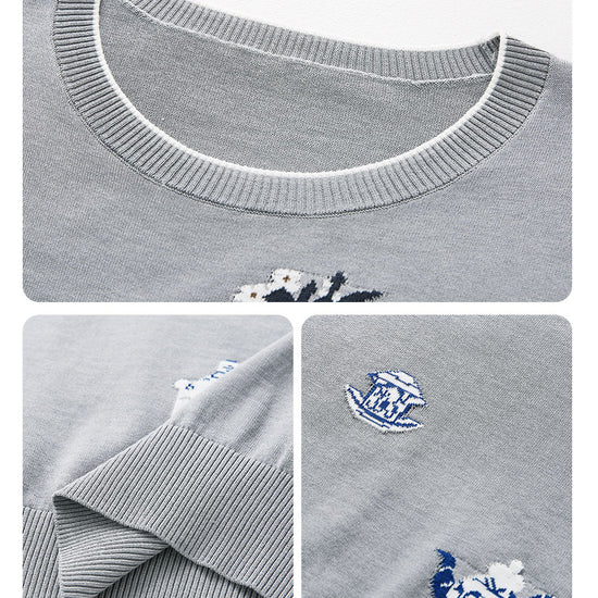 COMOBOCA Women's Knit Top with Porcelain Embroidery