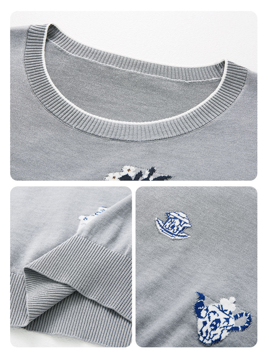 COMOBOCA Women's Knit Top with Porcelain Embroidery