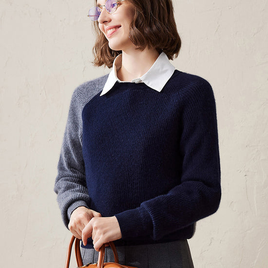 COMOBOCA 100% Cashmere Women's Color Block Knit Sweater