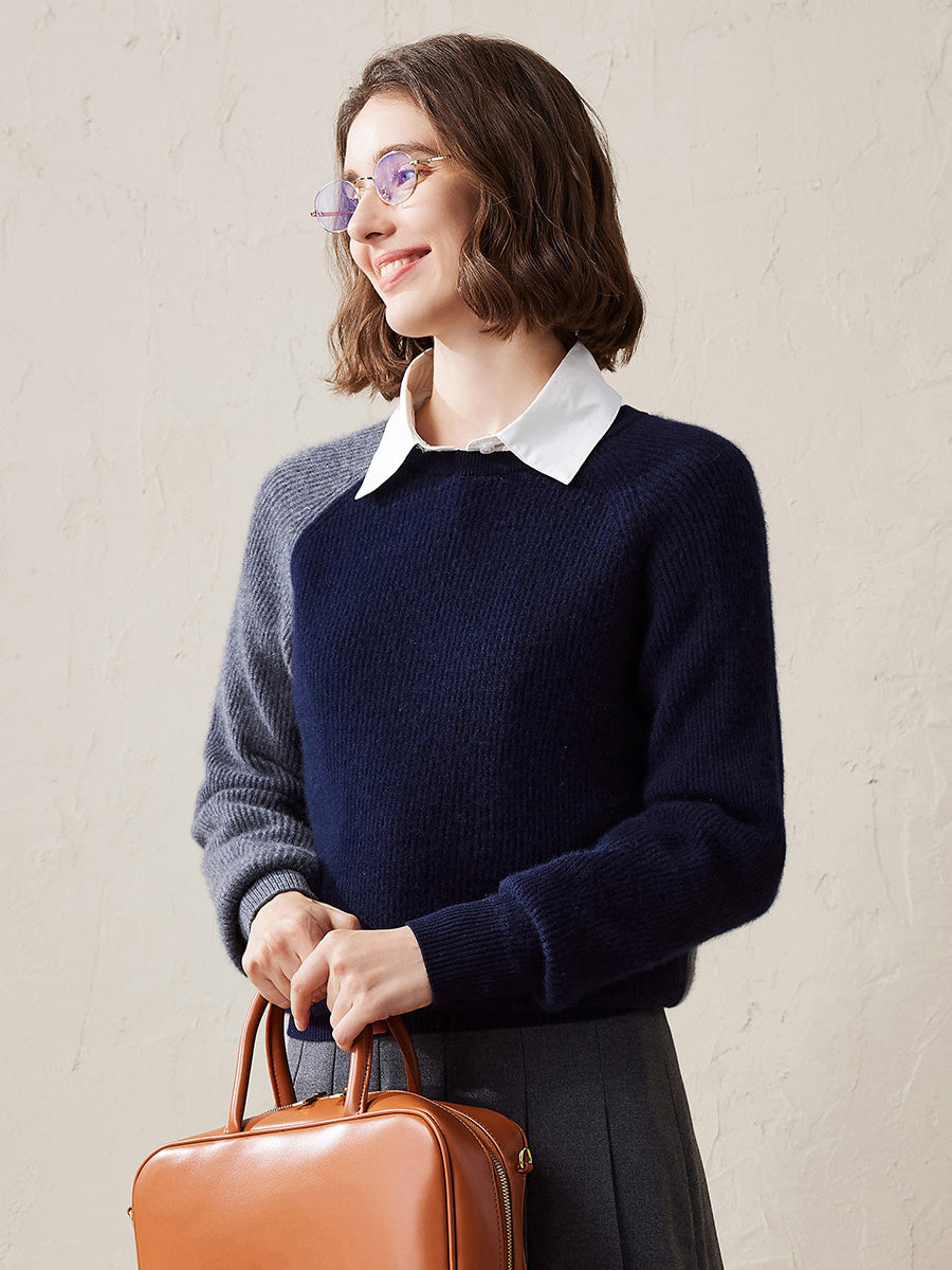 COMOBOCA 100% Cashmere Women's Color Block Knit Sweater