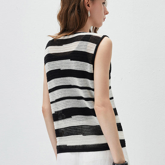 COMOBOCA Women's Crochet Knit Stripe Tank Top