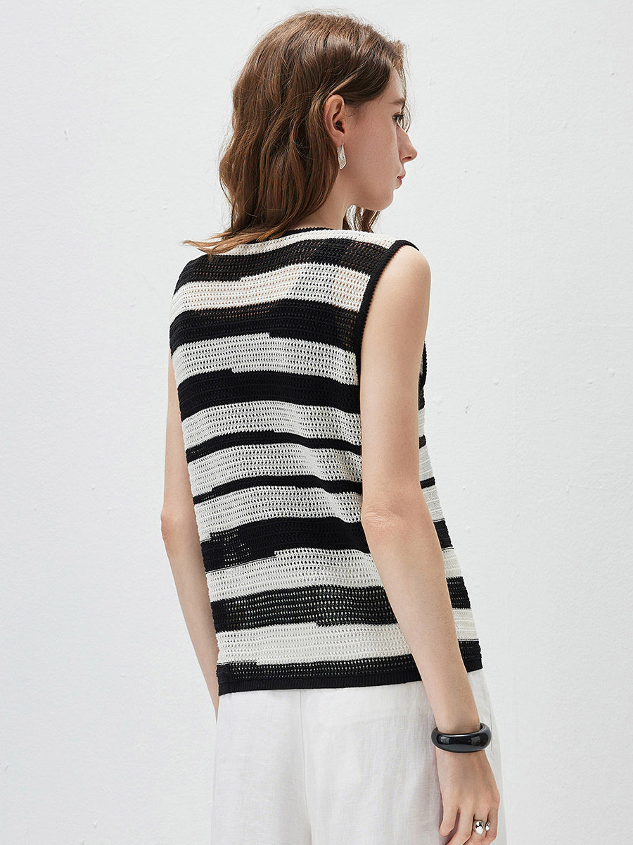 COMOBOCA Women's Crochet Knit Stripe Tank Top