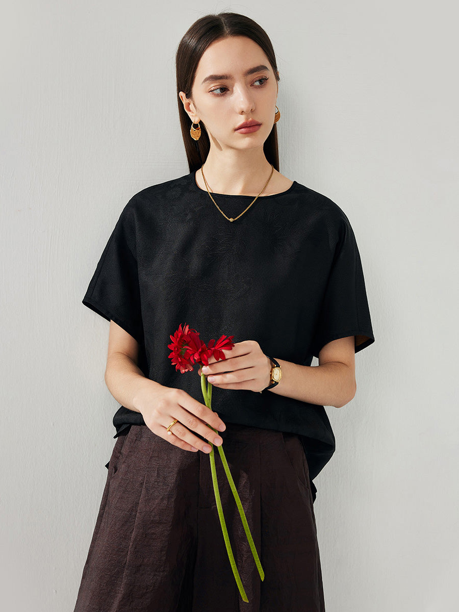 COMOBOCA Women's Dual Color T-Shirt with Textured Floral