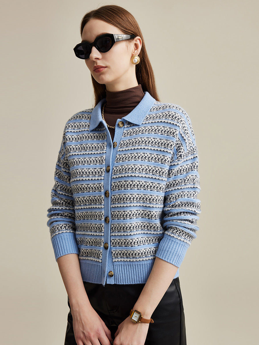 COMOBOCA 100% Wool Women's Vintage Inspired Striped Knit Cardigan