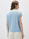 Women’s Mulberry Silk Knit Polo T-Shirt with Contrast Striped