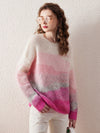 COMOBOCA Women's Mohair Crew Neck Gradient Knit Sweater