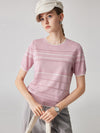 COMOBOCA Light Pink Women's Relaxed Fit Striped Knit T-Shirt