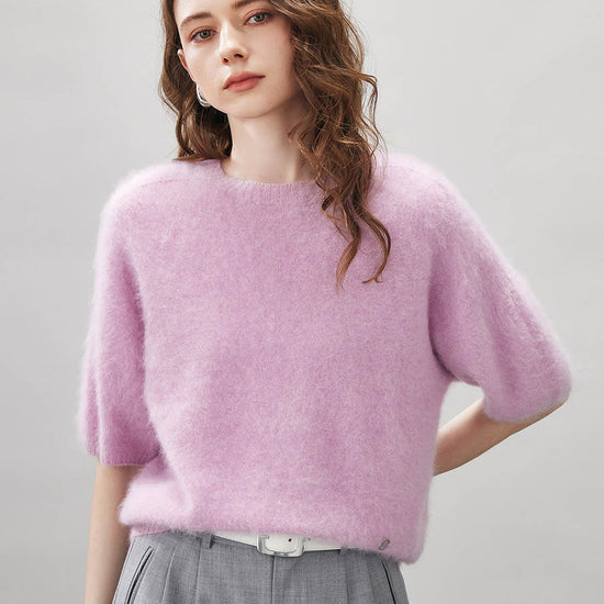 COMOBOCA Purple Women's Wool Seamless Brushed Half Sleeve Knit Sweater