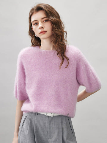 COMOBOCA Purple Women's Wool Seamless Brushed Half Sleeve Knit Sweater