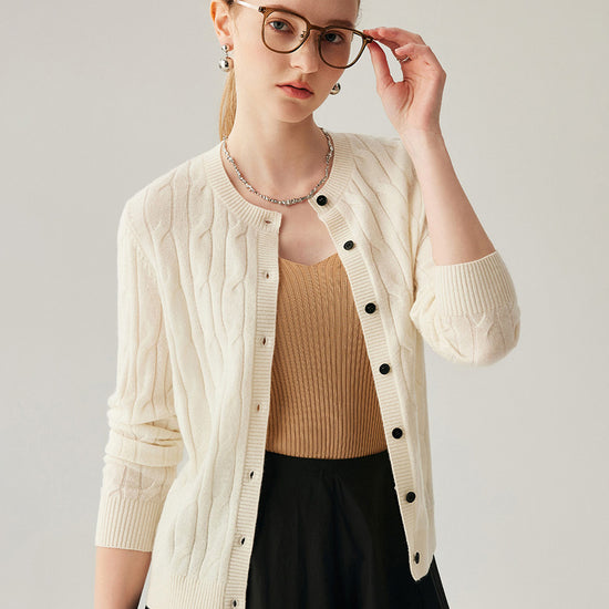 COMOBOCA 100% Cashmere Women's Cable Knit Button Front Cardigan