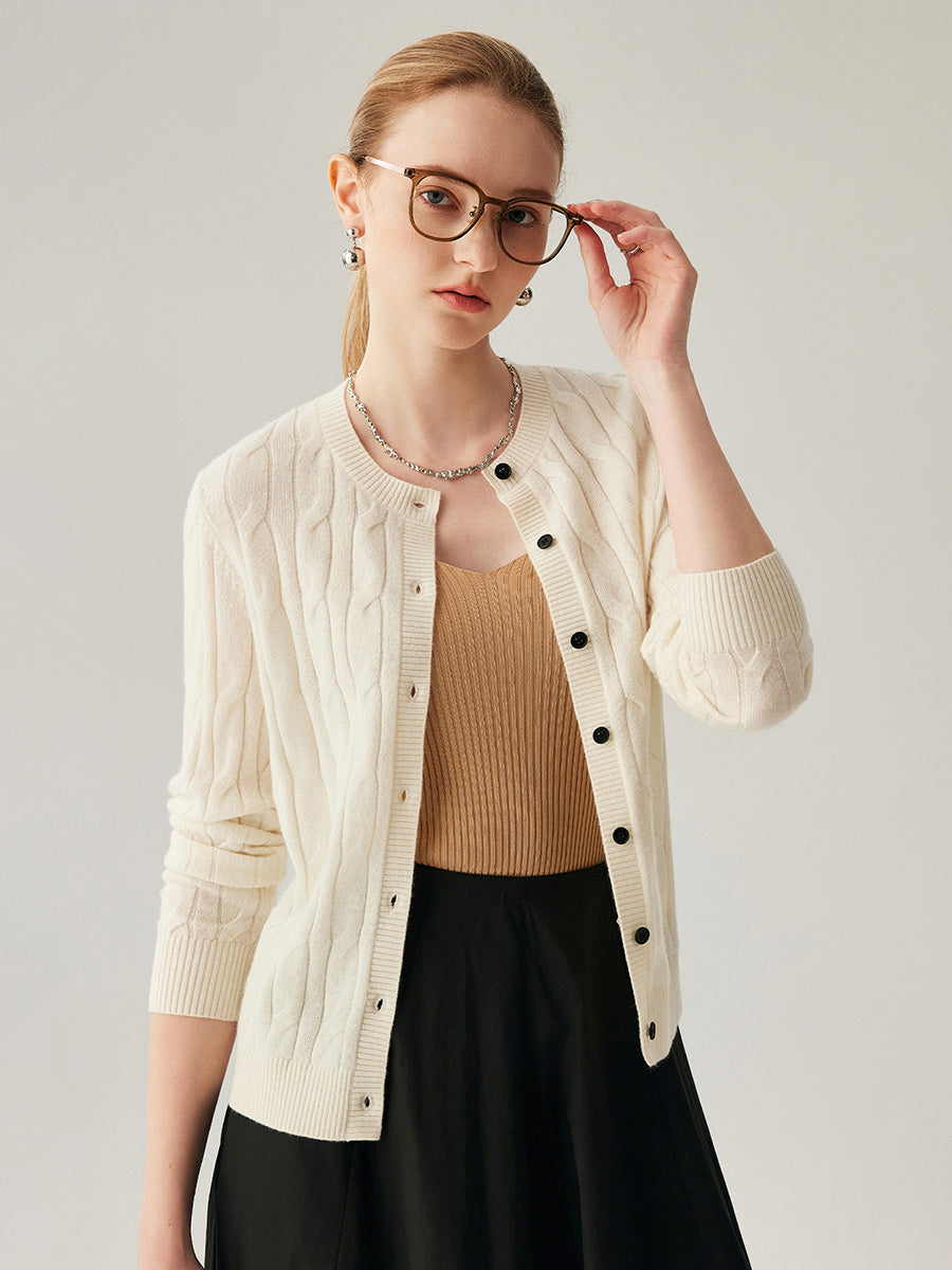 COMOBOCA 100% Cashmere Women's Cable Knit Button Front Cardigan