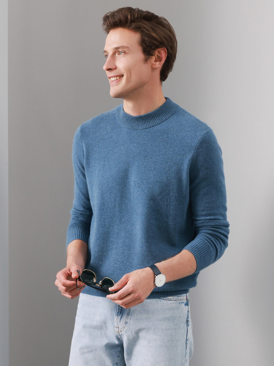 COMOBOCA SKY BLUE 100% Cashmere Men's Mock Neck Knit Sweater