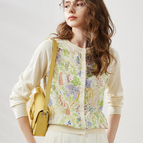 COMOBOCA Yellow Women's Floral Ribbed Button-Up Cardigan