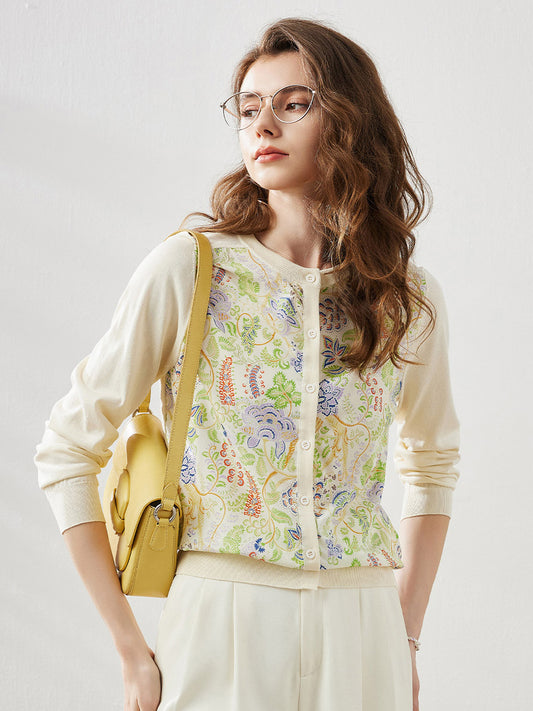 COMOBOCA Yellow Women's Floral Ribbed Button-Up Cardigan