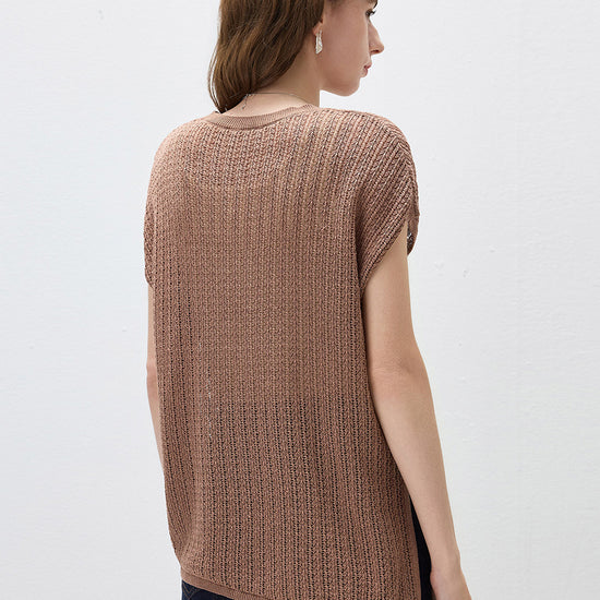 COMOBOCA Women's Openwork Side Slit Knit Top