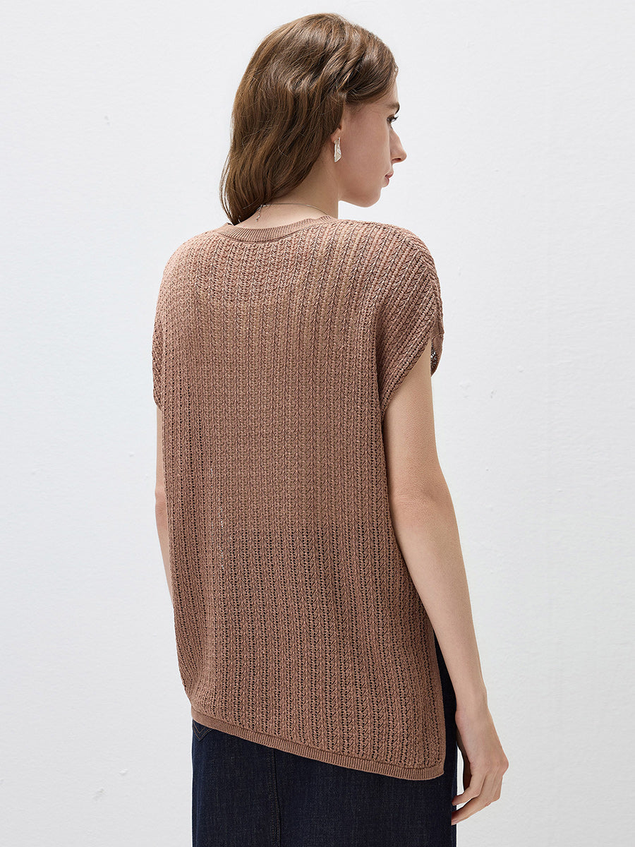 COMOBOCA Women's Openwork Side Slit Knit Top