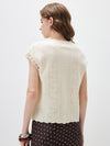 Women's V-Neck Silk-Cotton Jacquard Knit Short Sleeve T-Shirt