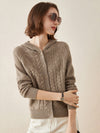 COMOBOCA Camel 100% Cashmere Luxurious Cable Knit Hooded Cardigan