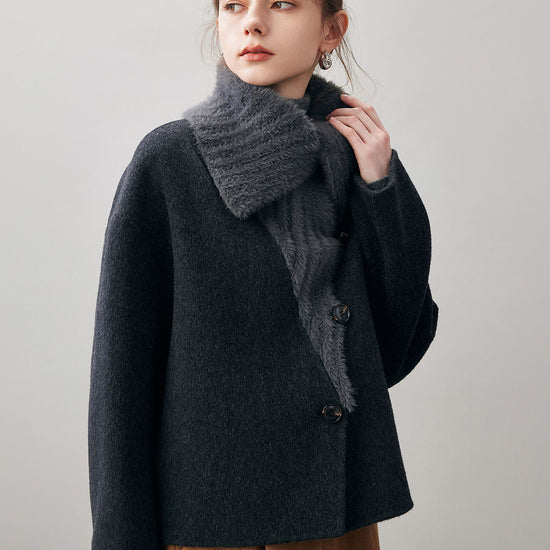 COMOBOCA Women's Fuzzy Sailor Collar Button Front Coat