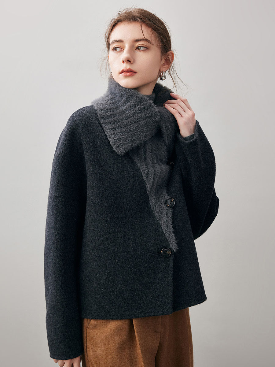 COMOBOCA Women's Fuzzy Sailor Collar Button Front Coat