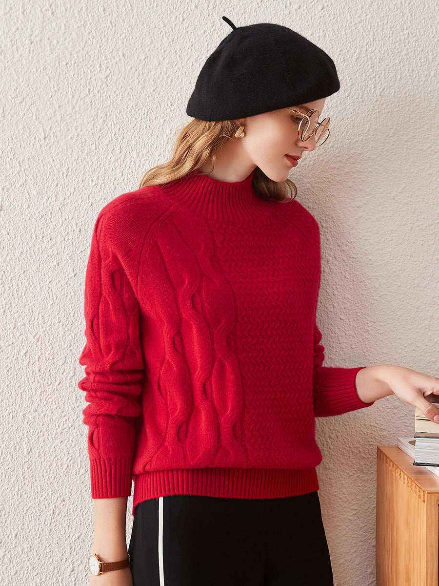 100% Cashmere Women's Mock Neck Knit Sweater – COMOBOCA